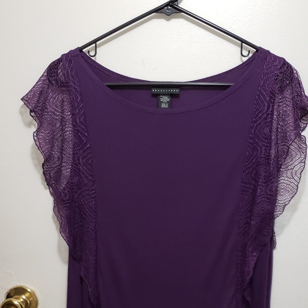 Apostrophe Purple Top With Sheer Lace Sleeves